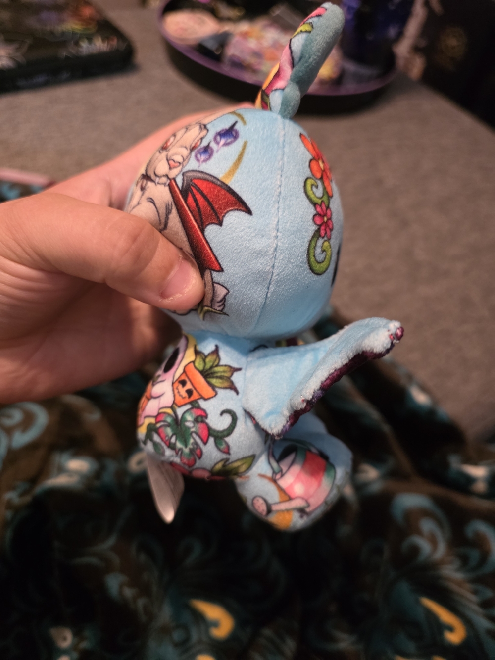 Tattoo ZOO Blue and Purple Decorative Bat Plush BAG CLIP - Picture 3 of 5